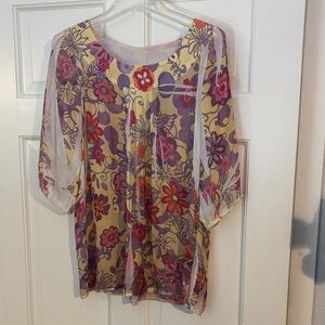 Unique Spectrum Floral Blouse - Purple and Red